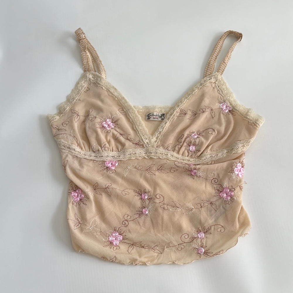 Free People Floral Embroidered Camisole Top